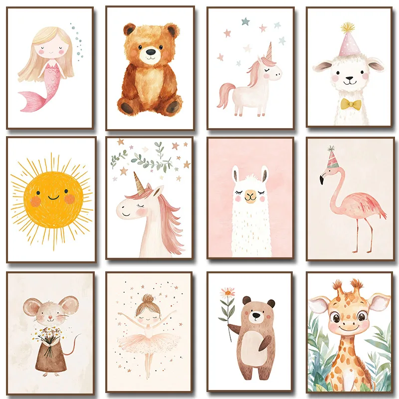 Baby Unicorn Nursery - Różowa baletnica z gwiazdami, jednorożec, urocza