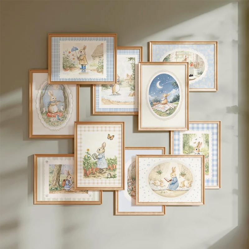 Baby Nursery Vintage Decor - Vintage Boho Niebieska Krata Królik Inspiracja