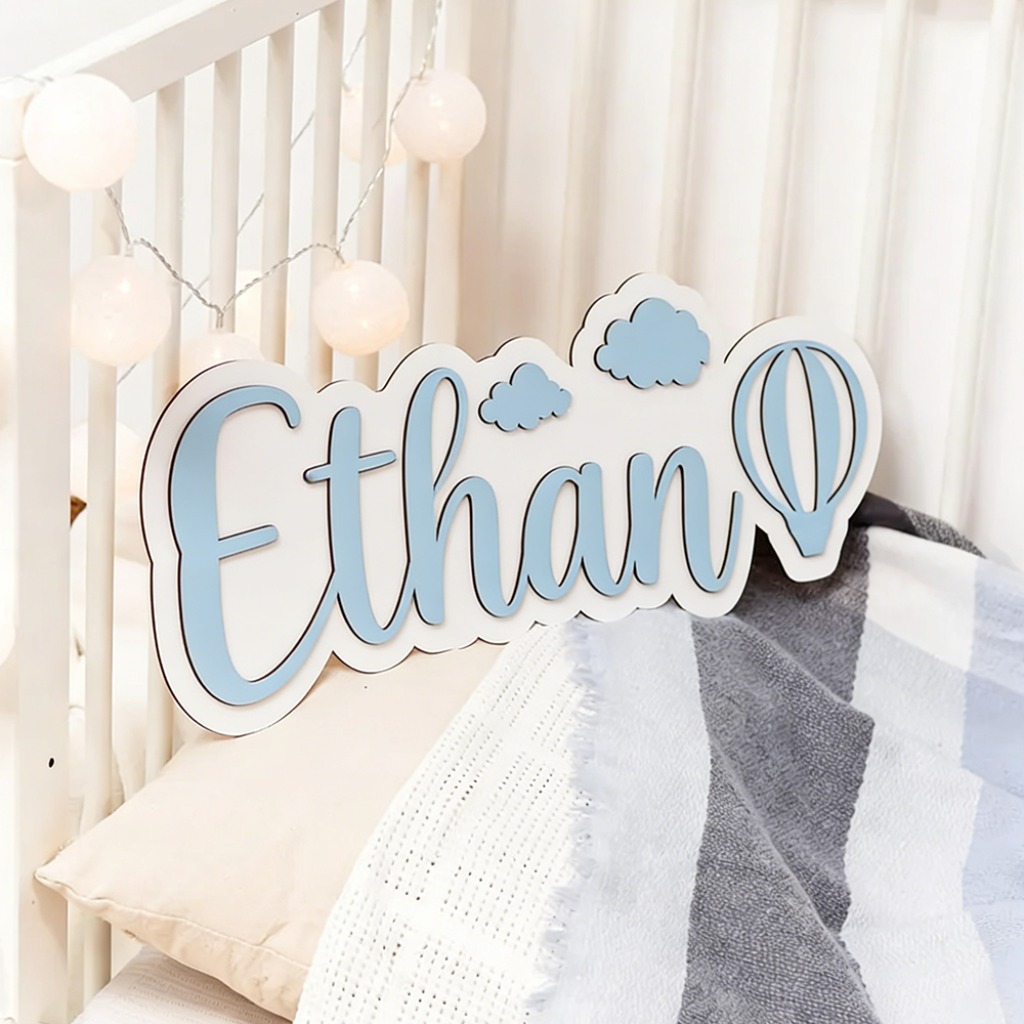 Baby Nursery Decor Boy - Spersonalizowane, drewniane tabliczki z imieniem na
