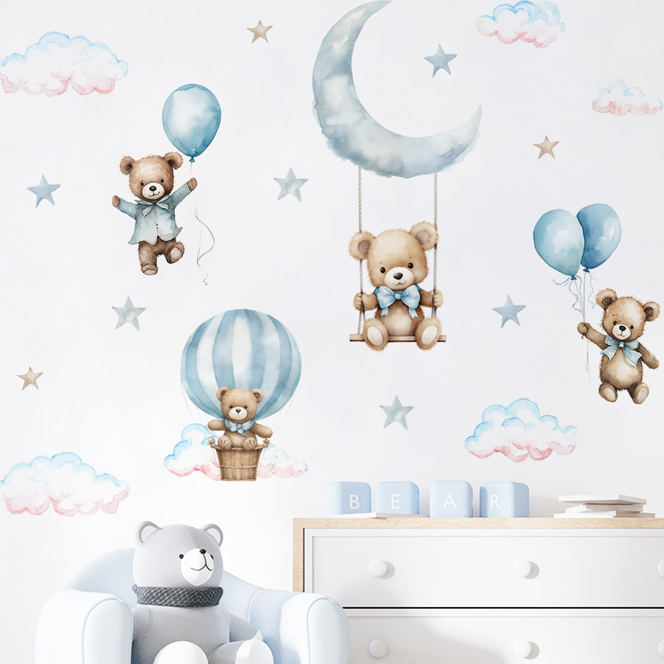Baby Nursery Hot Air Balloon - Akwarela Niedźwiedź Balon na gorące powietrze