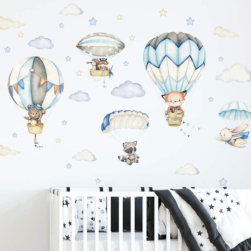 Baby Nursery Hot Air Balloon - Cartoon Cute Animals Hot Air Balloon