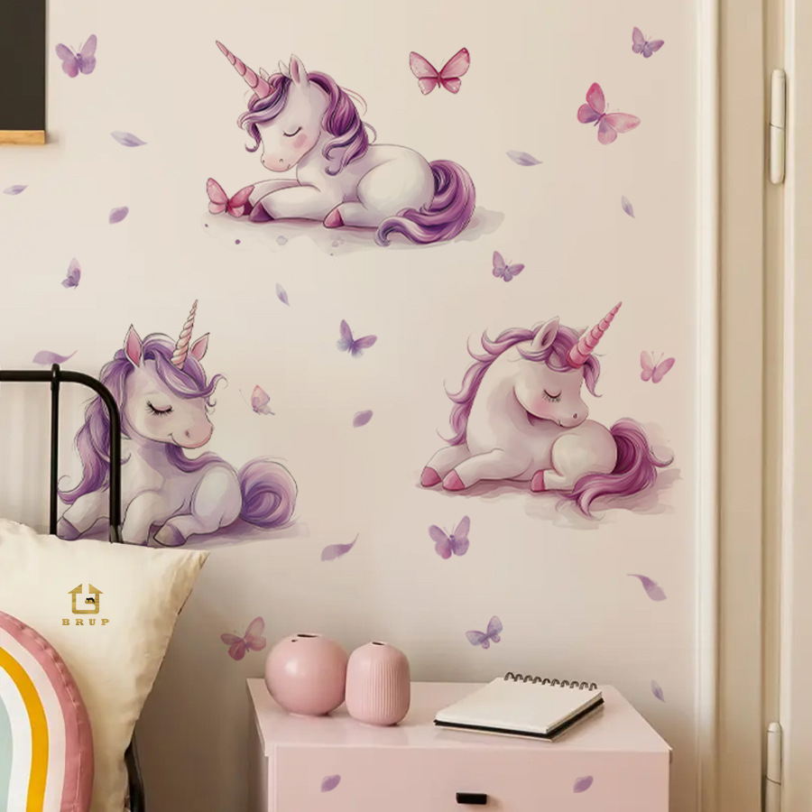 Baby Unicorn Nursery - Naklejka ścienna z motywem kreskówkowego jednorożca,