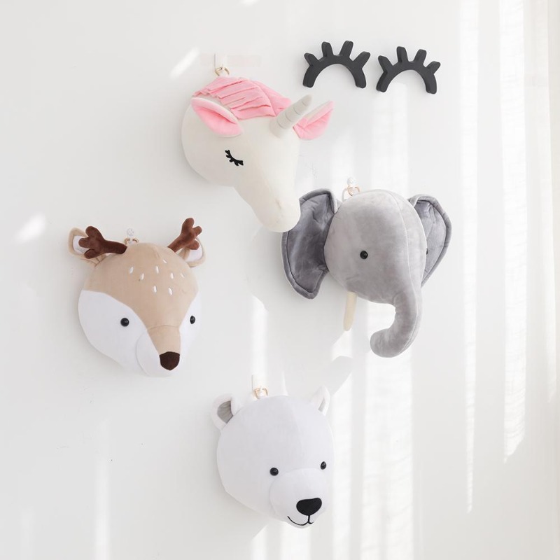 Baby Unicorn Nursery - Pluszowe Głowy Słonia Jednorożca Jelenia Dekoracje