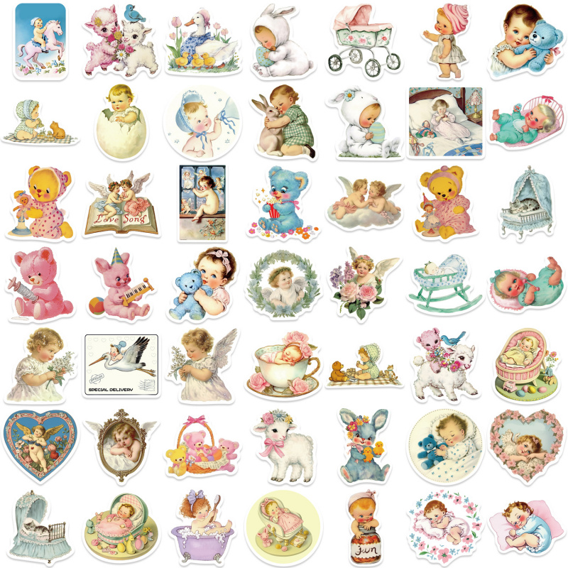 Baby Nursery Vintage Decor - 50 szt. Vintage Naklejki dla Dzieci,