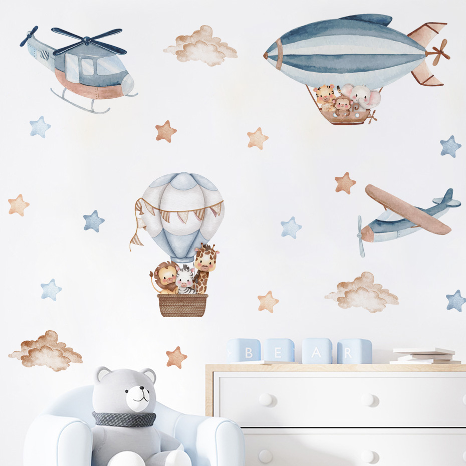 Baby Nursery Hot Air Balloon - Akwarela Zwierzęta Balon na gorące powietrze