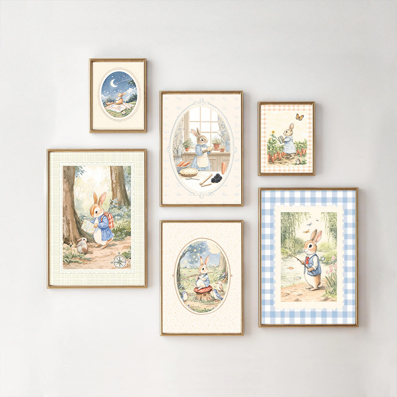 Baby Nursery Vintage Decor - Vintage Boho Niebieska Krata Królik Inspiracja