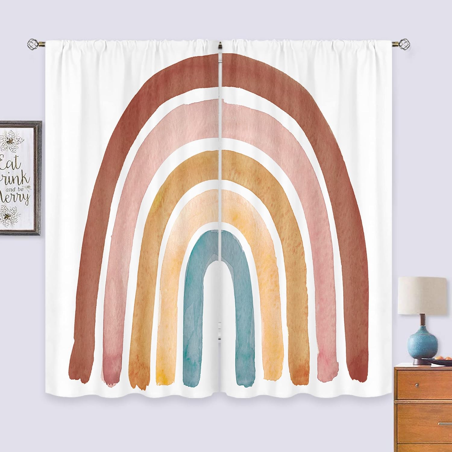 Baby Nursery Vintage Decor - Zasłony w stylu boho z tęczą