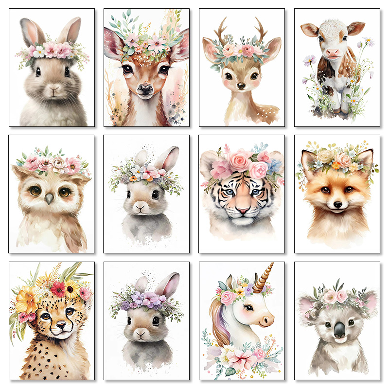 Baby Unicorn Nursery - Baby Bear Bunny Deer Raccoon Owl