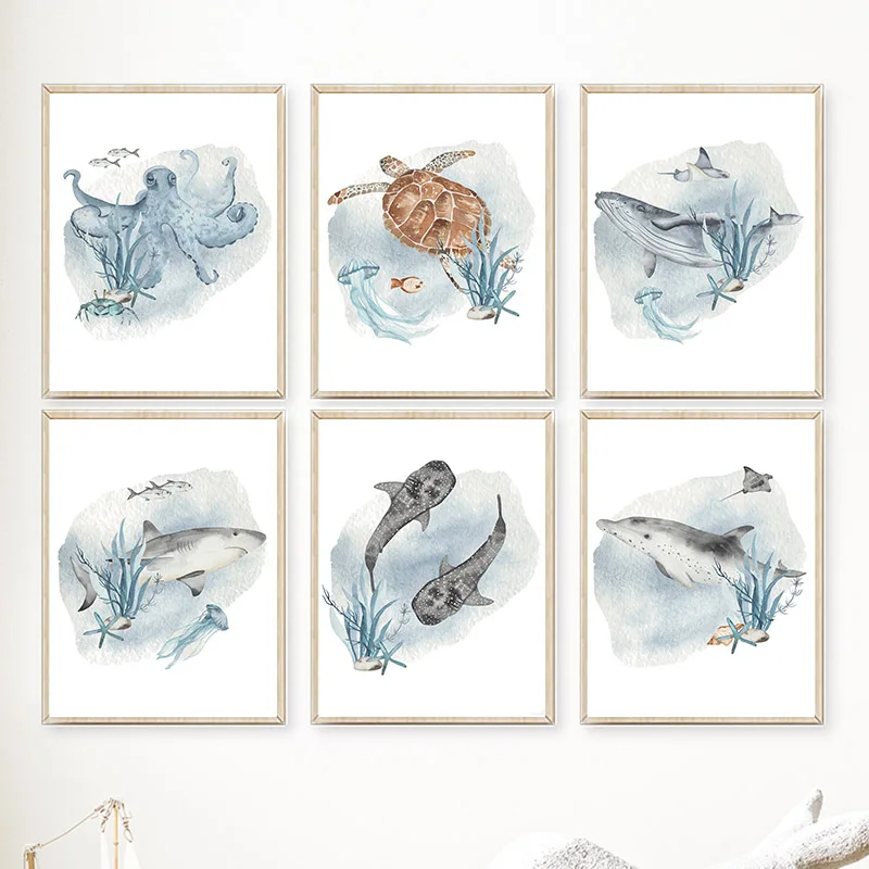 Baby Nursery Pictures - Plakaty i obrazy Wieloryb Ryba Rekin