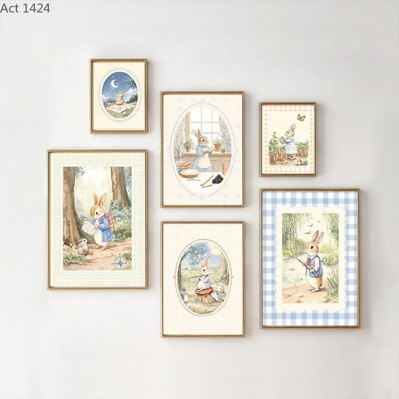 Baby Nursery Vintage Decor - Vintage Boho Niebieski Plakat w Kratę
