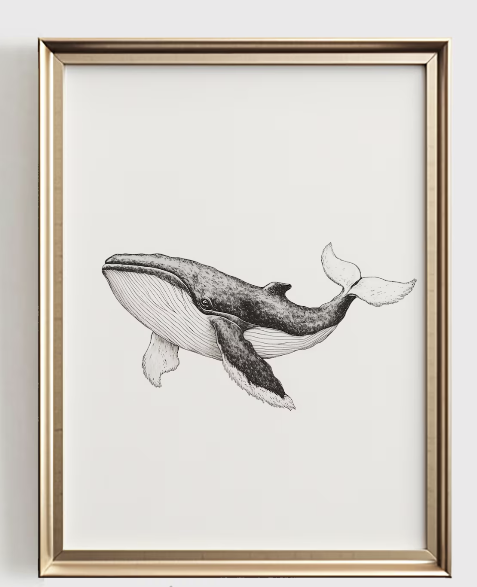 Baby Nursery Art - Druk graficzny z motywem wielorybów, minimalistyczny
