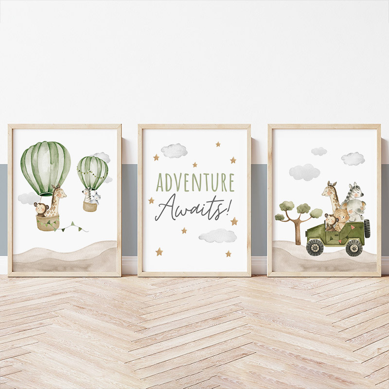 1 szt. bezramowy plakat na płó – Baby Nursery Hot Air Balloon recenzja i cena
