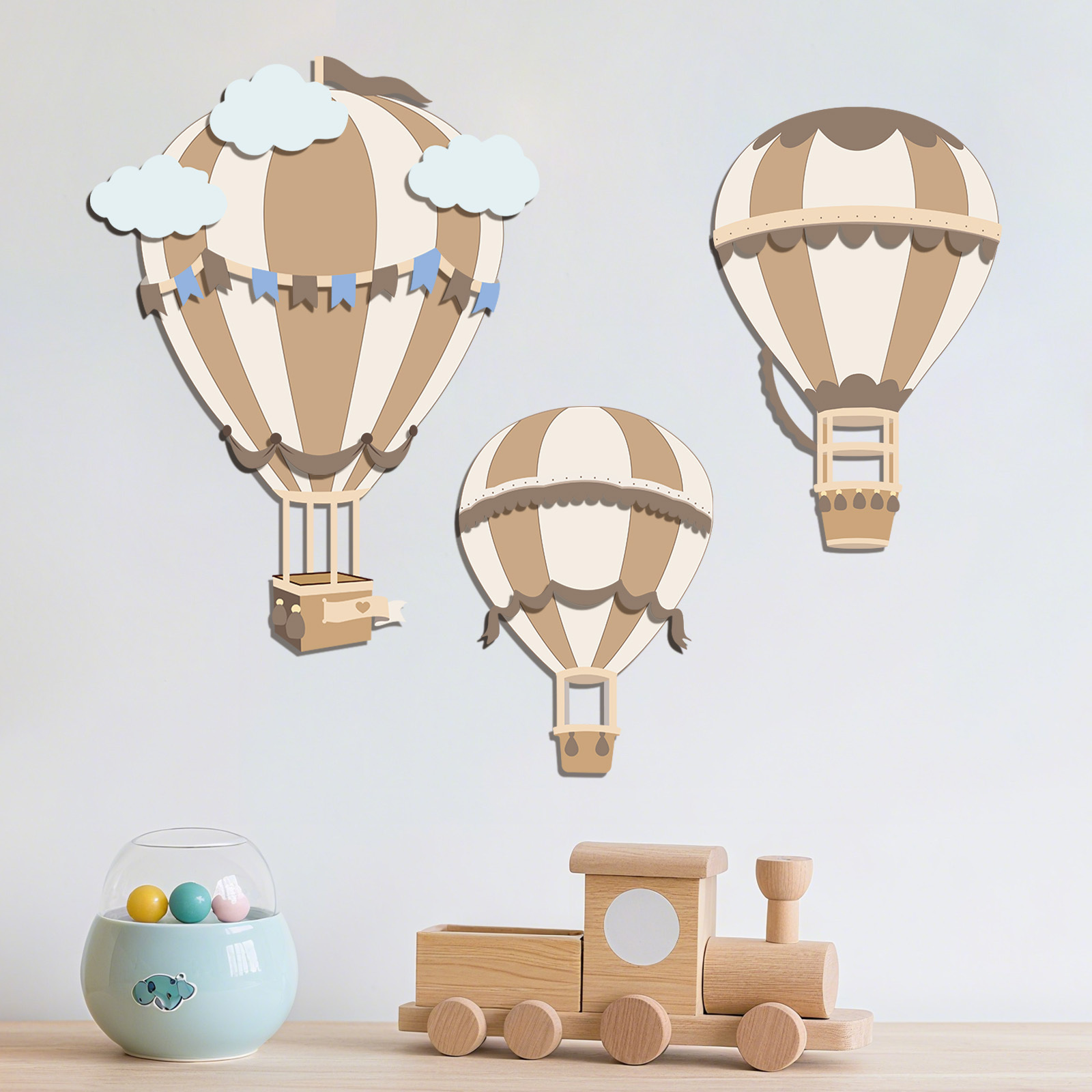 Neutralny drewniany wystrój śc – Baby Nursery Hot Air Balloon recenzja i cena
