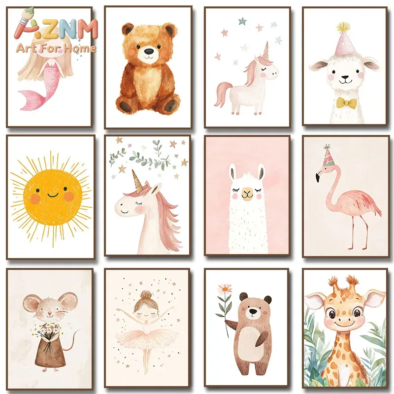 AZNM Akwarelowy Obraz na Płótn – Baby Unicorn Nursery recenzja i cena
