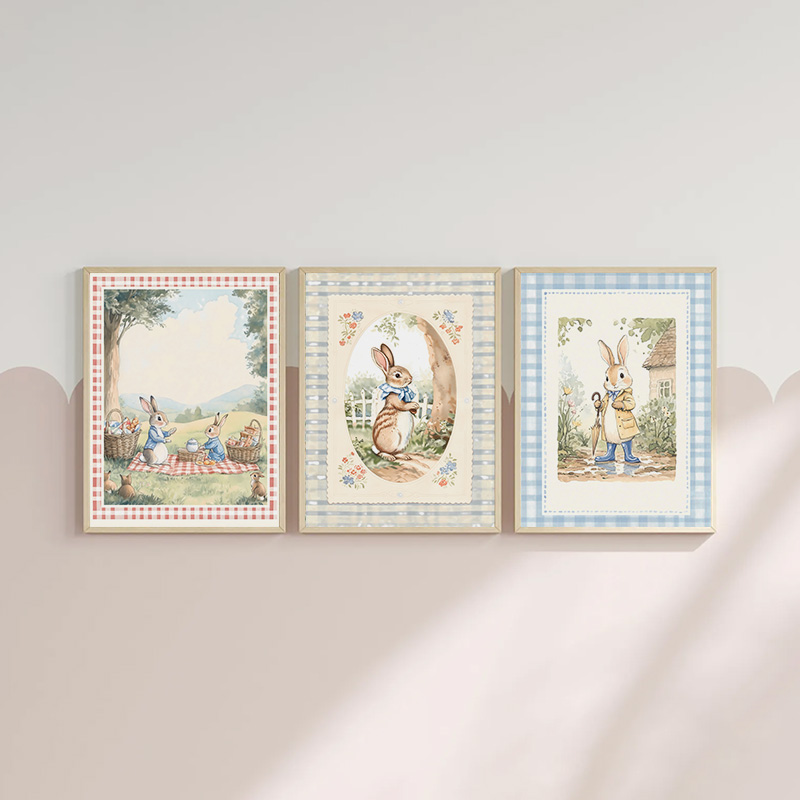 Vintage Boho Niebieska Krata K – Baby Nursery Vintage Decor recenzja i cena