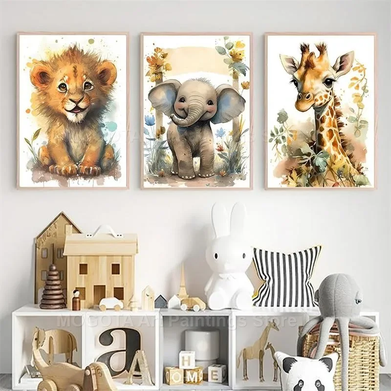 Akwarela Lew Żyrafa Tygrys Sło – Baby Nursery Pictures recenzja i cena
